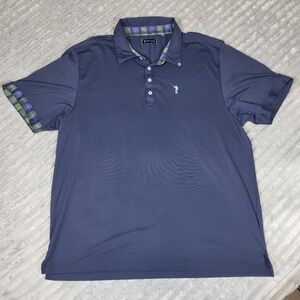 William Murray Performance Polo Shirt Mens 2XL Blue Plaid Trim Short Sleeve Golf
